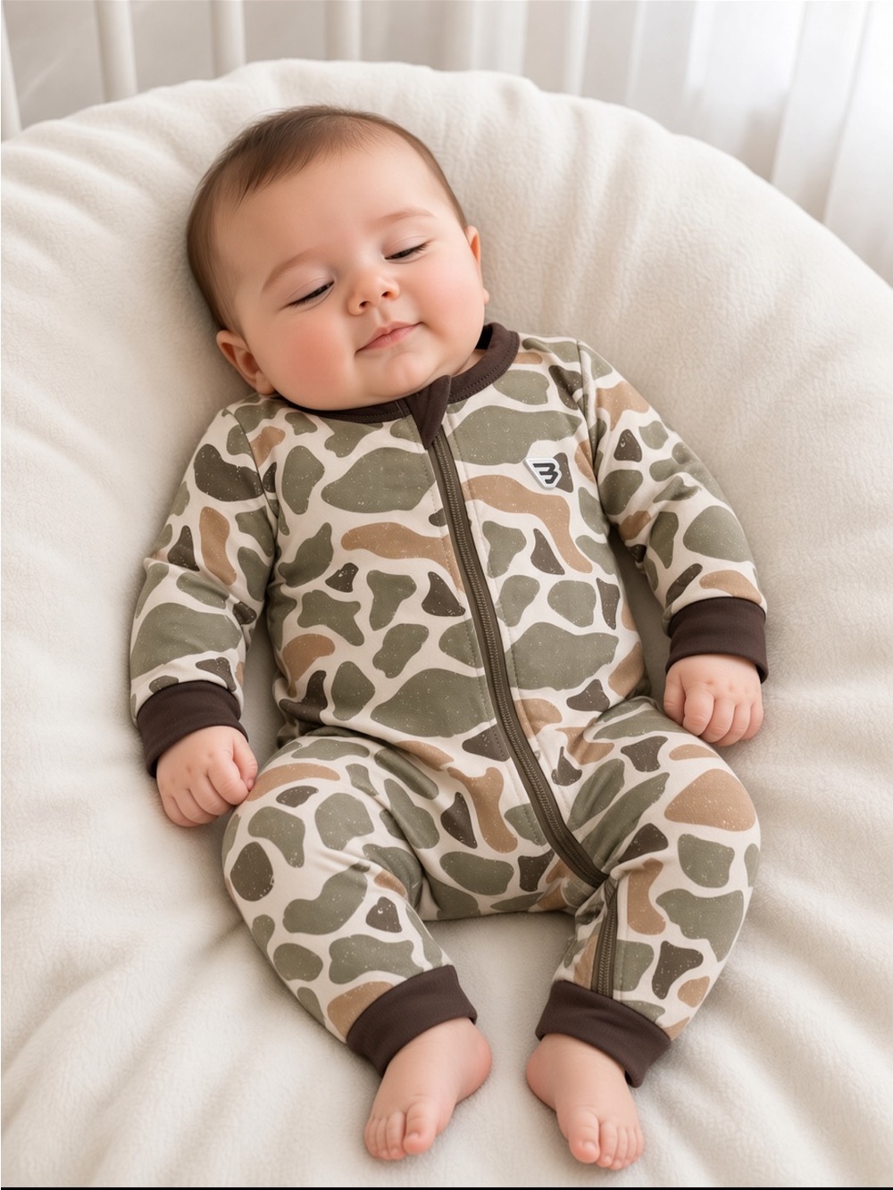 BURLEBO Olive & Tan Camo Footed One-Piece with fold over footie size 0-3